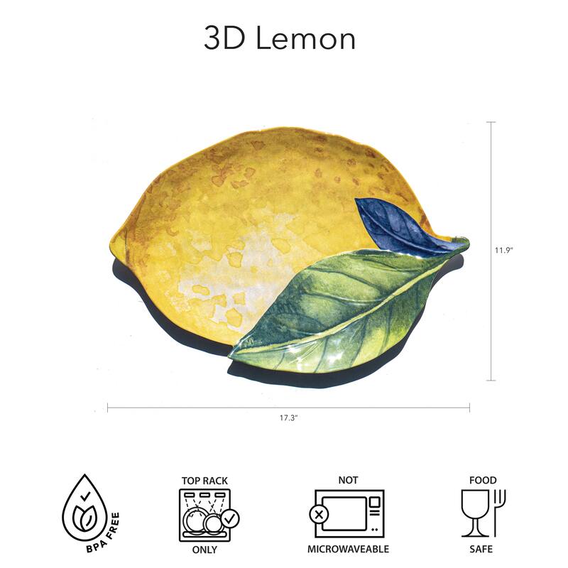 Abode Homewares Lemon Orchard Melamine Lemon Shape Serving Platter - Yellow - 17.3"