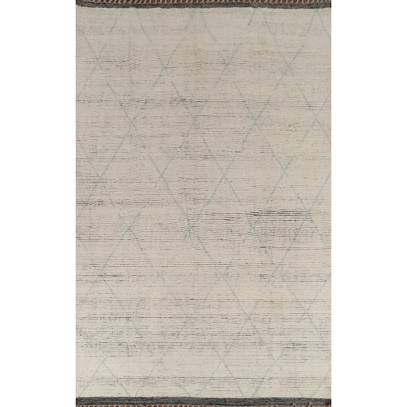 All-Over Trellis Moroccan Modern Area Rug Hand-Knotted Wool Carpet - 6'11"x 10'10"
