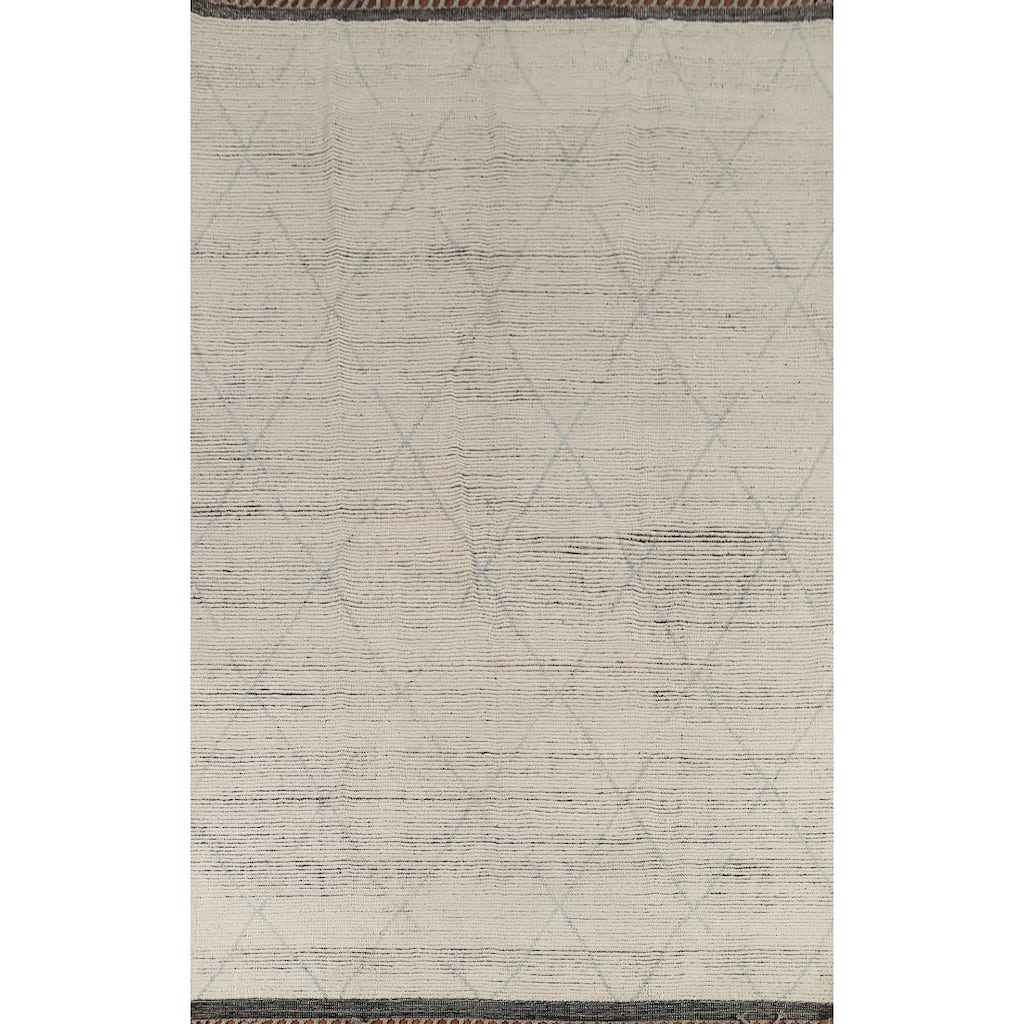 All-Over Trellis Moroccan Modern Area Rug Hand-Knotted Wool Carpet - 6'11"x 10'10"