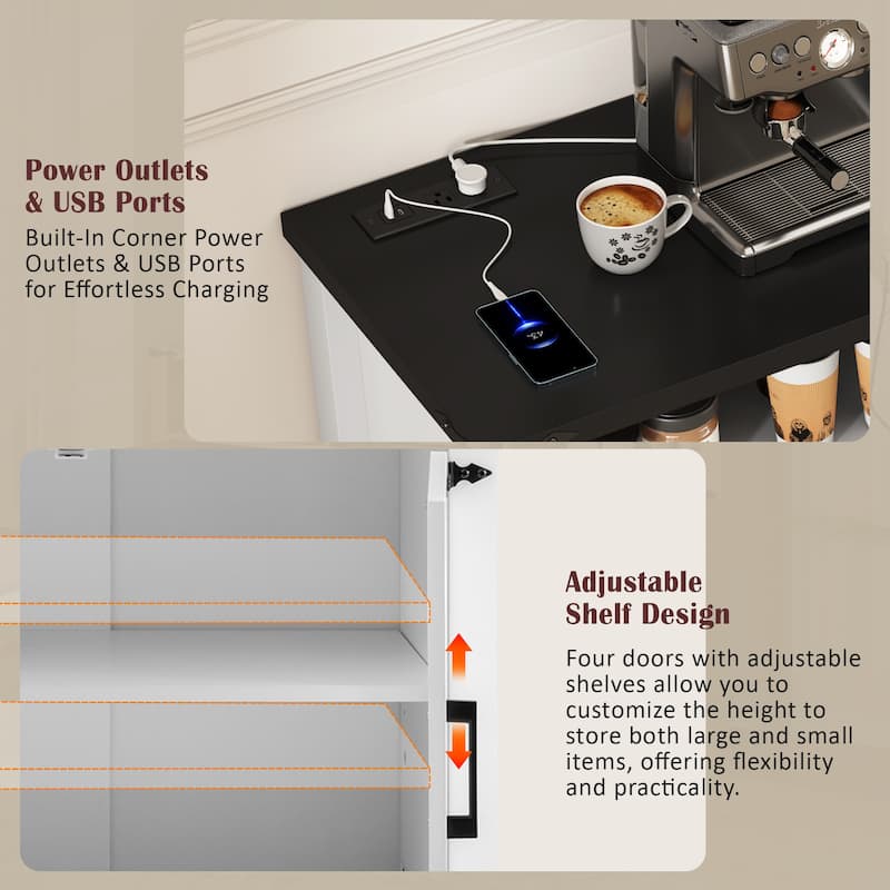 59'' Modern 4-Door Sideboard Buffet with Power Outlets & USB Ports