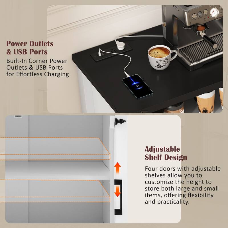 Farmhouse 4-Door Buffet Cabinet with Power Outlets, USB Ports & Adjustable Shelves by Harper&Bright Designs