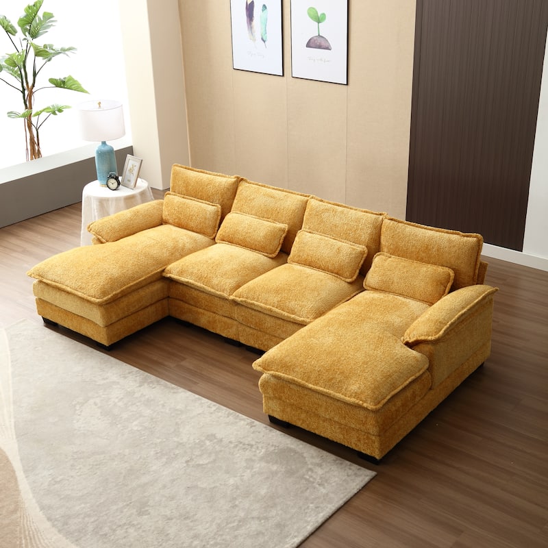Yellow 110.63" U-Shaped 6-Seater Sofa with Spacious Design