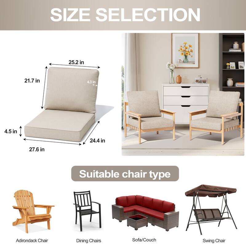 27.6 x 24.4 x 4.5 in T Outdoor Indoor Patio Premium Fabric Seat Cushions Set (Seat & Back)