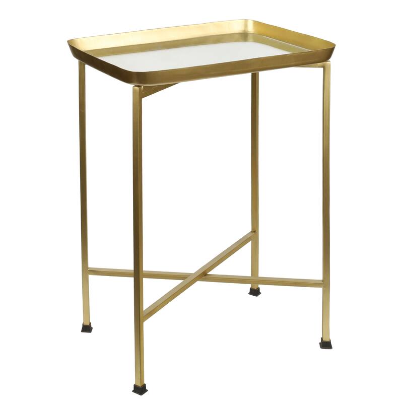 Sterling 26.25" Industrial Metal Foldable End & Side Table w/ Mirrored Tray Top, By JONATHAN Y - Gold