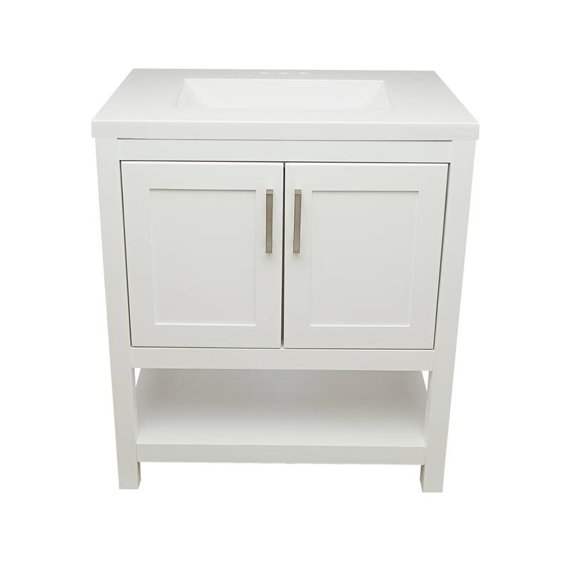 Taos 31" Bathroom Vanity with Cultured Marble Vanity Top Sink in White with White Basin - White - White