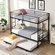 preview thumbnail 2 of 14, Metal Bunk Bed Frame with Trundle, Sturdy Guard Rail and 2 Sideladders Black
