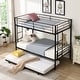 preview thumbnail 1 of 13, Sturdy Twin over Twin Bunk Bed with Trundle and 2 side Ladders, Black Black