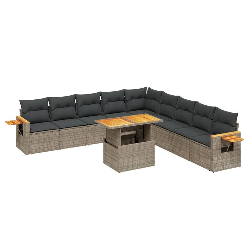 vidaXL Patio Sofa Set with Cushions Outdoor Furniture 11 Piece Poly Rattan - 21.7 x 39.4 x 28.7 in