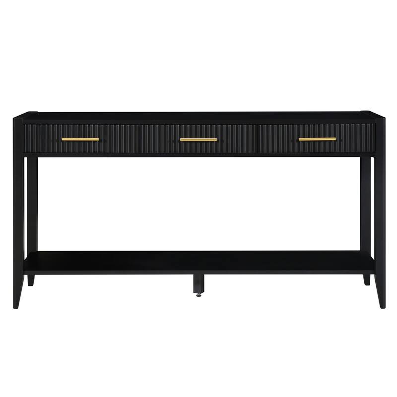 60" Modern Console Table with Vertical Stripe Drawers and Bottom Shelf