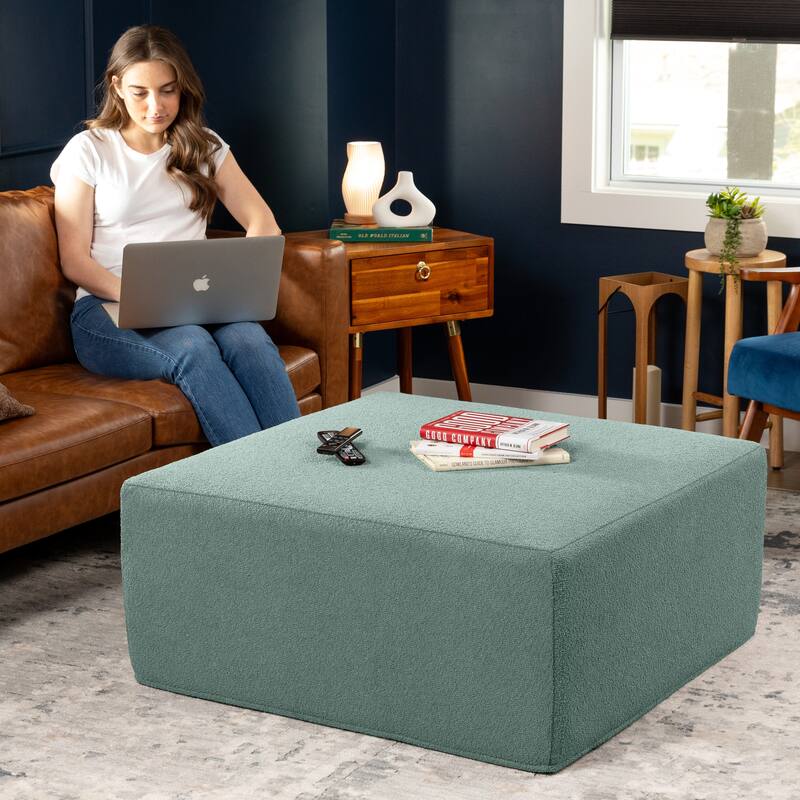 Jaxx Fairlie Couch Ottoman - Oversized Square Foam Coffee Table Ottoman