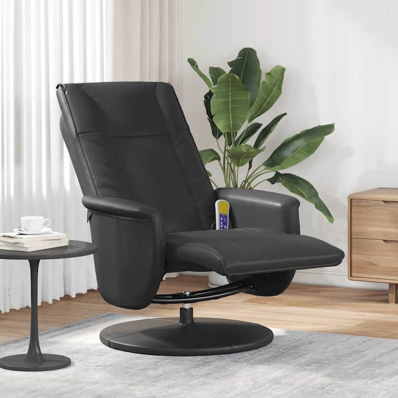 vidaXL Massage Recliner Chair Black Faux leather, metal, plywood Standard - Black