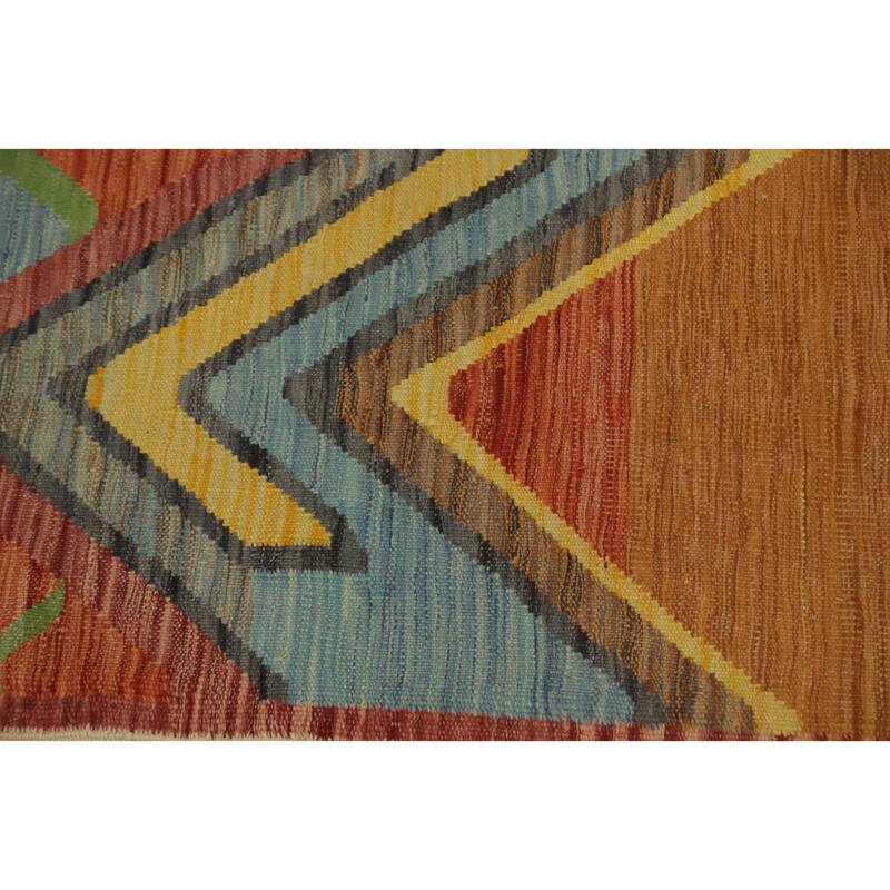 Hand Woven Oriental 100% Wool Carpet Southwestern Modern Multi-Colored Kilim Runner Rug - 10' 1'' X 2' 9''