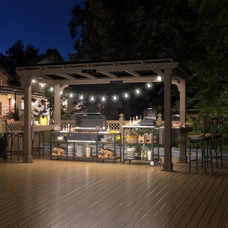 VEIKOUS Wood BBQ Grill Gazebo with Steel Roof for Patio Garden Backyard and Lawn