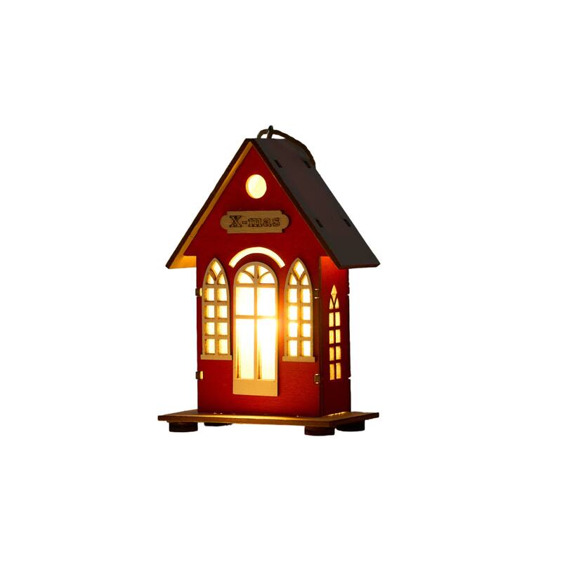 Christmas Village Holiday Lighted Wood House Decor - Battery Operated, Red/Green - 5.11'' H X 3.14'' W X 1.96'' D