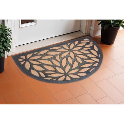 HomeRoots 24" X 36" Black And Brown Rubber and Coir Abstract Outdoor Semi Circle Door Mat - 24' X '36