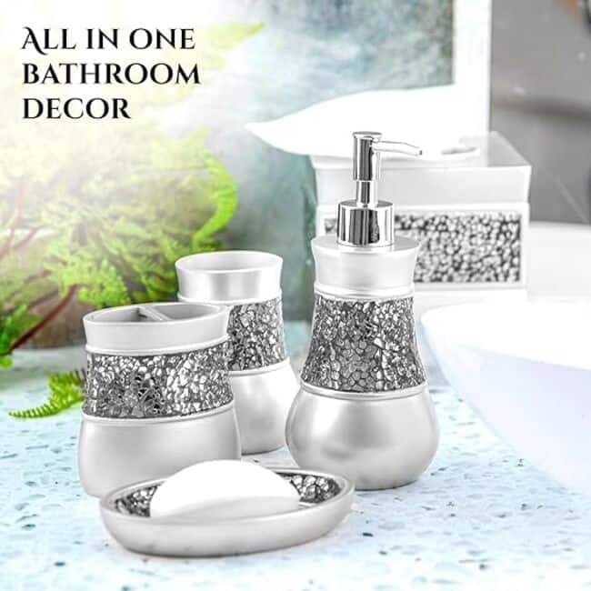 Creative Scents Crackled Glass Silver Toothbrush Organizer