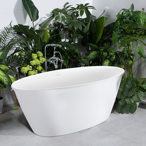 Mokleba 59" Acrylic Oval Freestanding Bathtub in Glossy White Soaking Tub