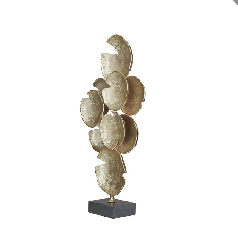 Aluminum Metal Abstract Layered Disk Decorative Sculpture with Black Base - Gold or Gray - CosmoLiving by Cosmopolitan