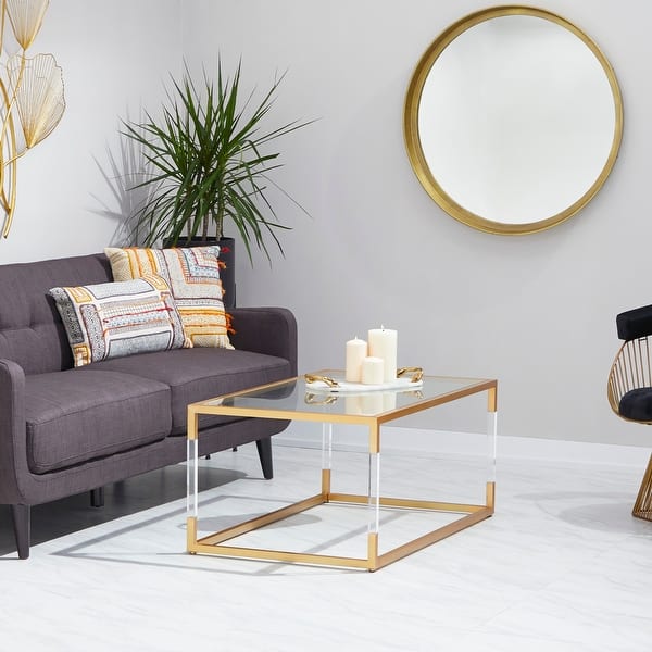 slide 2 of 16, Gold Metal Living Room Coffee Table with Clear Glass Top and Acrylic Legs Gold