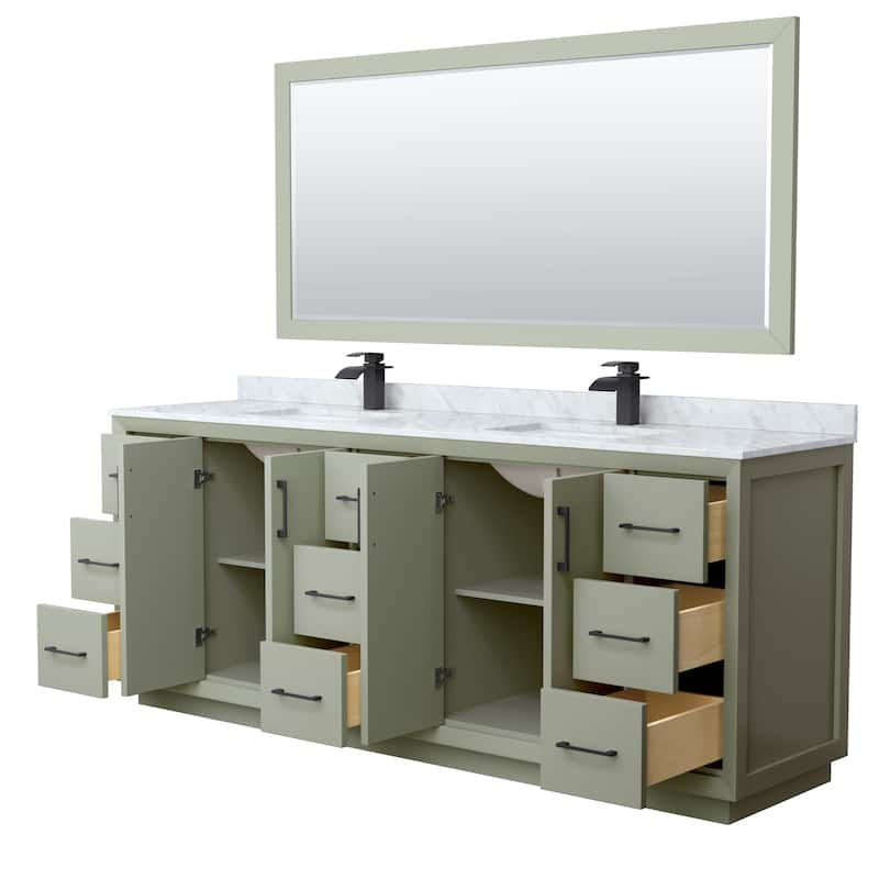 Strada 84-Inch Double Vanity Set, Carrara Marble Top, 70-Inch Mirror