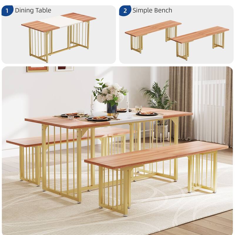 Moasis 3-Piece Dining Table Set with 2 Benches for Kitchen Dining Room