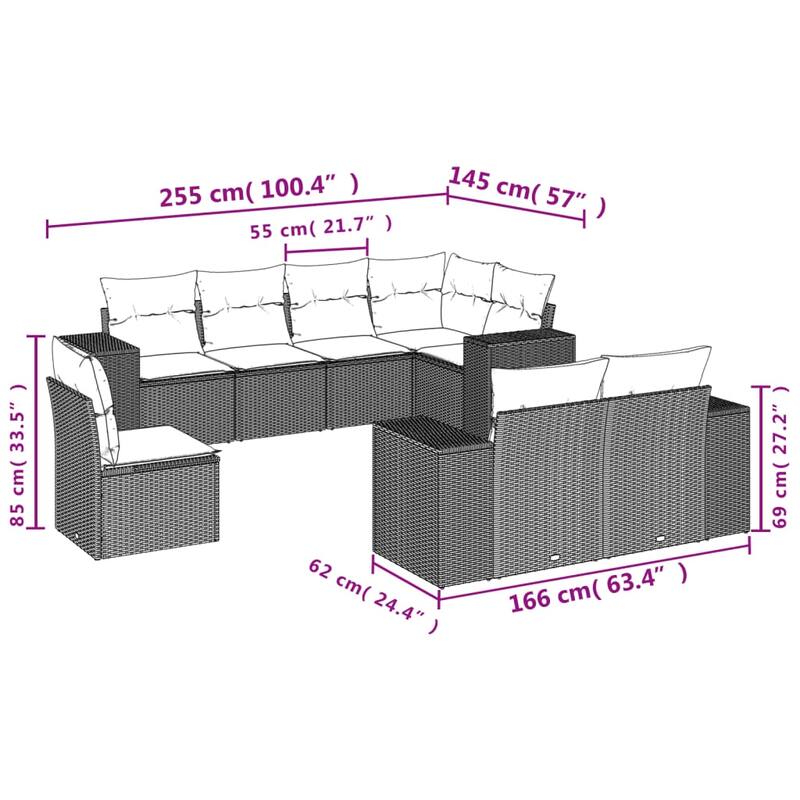 vidaXL Patio Sofa Set with Cushions Outdoor Conversation Furniture Poly Rattan
