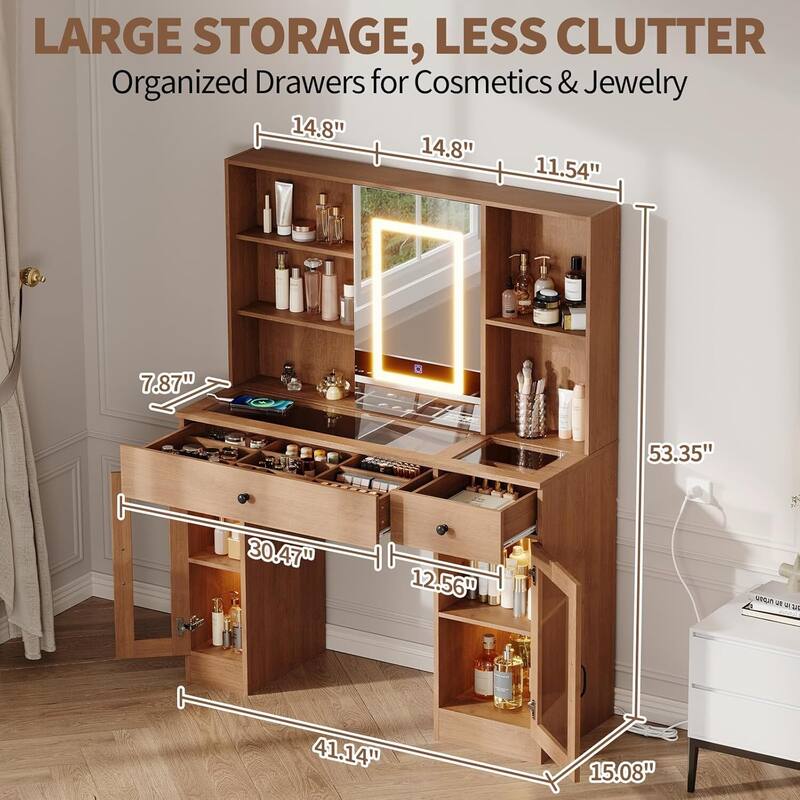 3-Color LED Light Makeup Dressing Table Vanity Desk with Sliding Mirror
