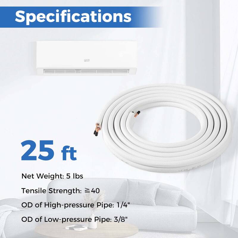 Costway 25/50 FT Air Conditioning Copper Tubing Hose Extension for