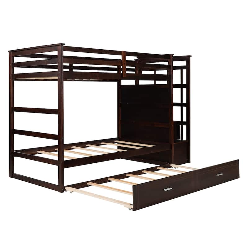 Twin Over Twin Bunk Bed with Trundle and Staircase