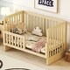 preview thumbnail 3 of 7, Natural Convertible Crib/Full Size Bed with 3 Layers Changing Table, Adjustable Height and Guardrails