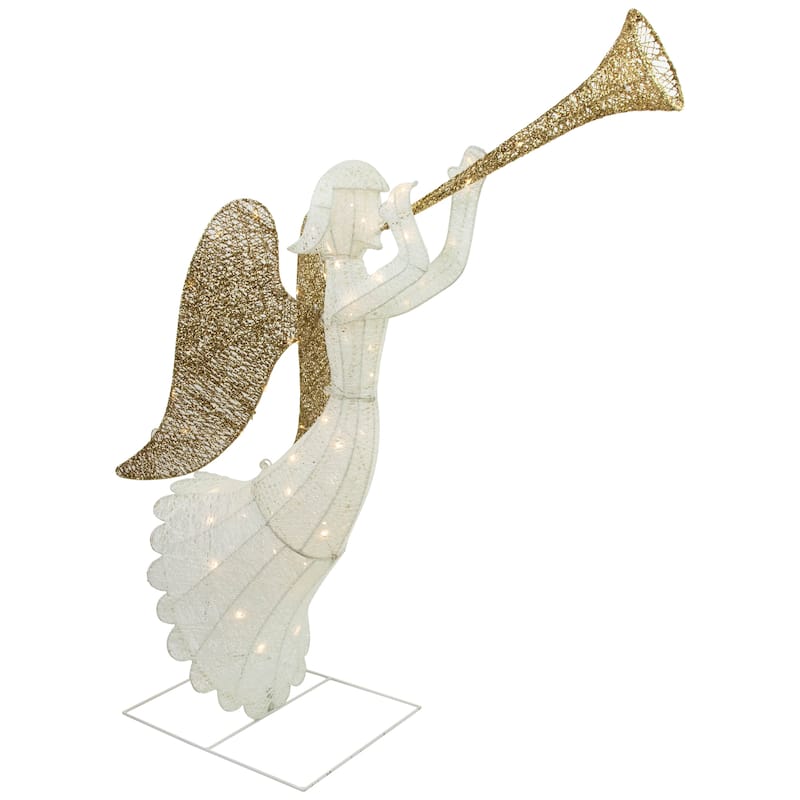 48" Lighted Glittered Silver and Gold Trumpeting Angel Christmas Outdoor Decoration