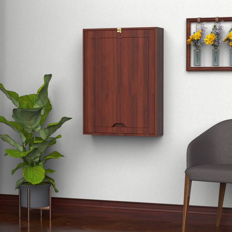 HomCom Compact Fold Out Wall Mounted Convertible Workstation Desk With Storage - Mahogany