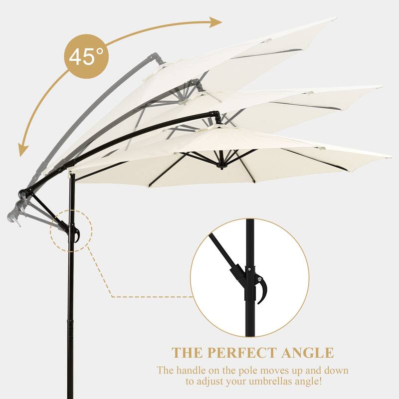 9.8ft Patio Offset Umbrella Cantilever Umbrella with Crank & Cross Bases