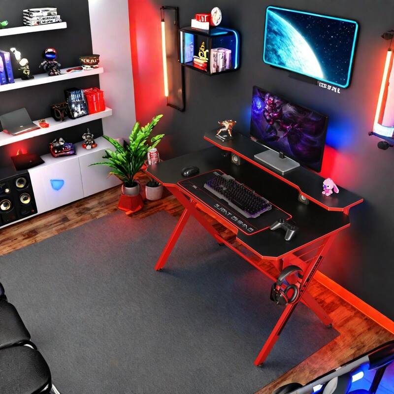 JJS 48" Home Office X-Shaped Gaming Computer Desk with Removable Monitor Stand