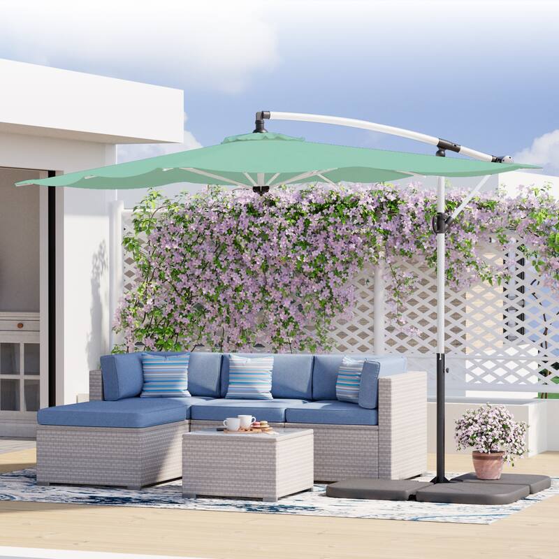 COSIEST 9 x 11.5 ft Cantilever Hanging Outdoor Umbrella w/360-degree Rotation