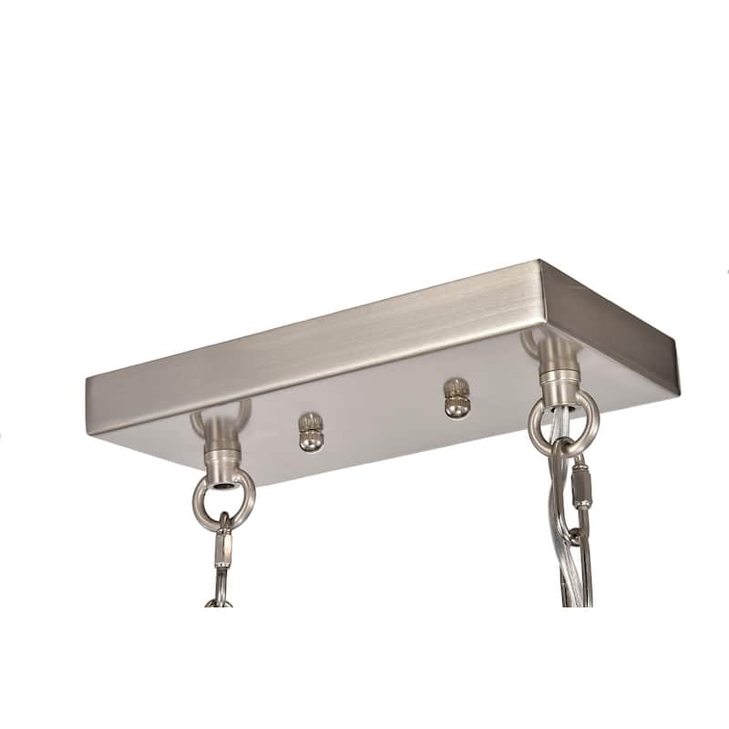 Brushed Nickel and Wood 4-Light Linear Island Lighting with Seedy Glass - Brushed Nickel and Wood