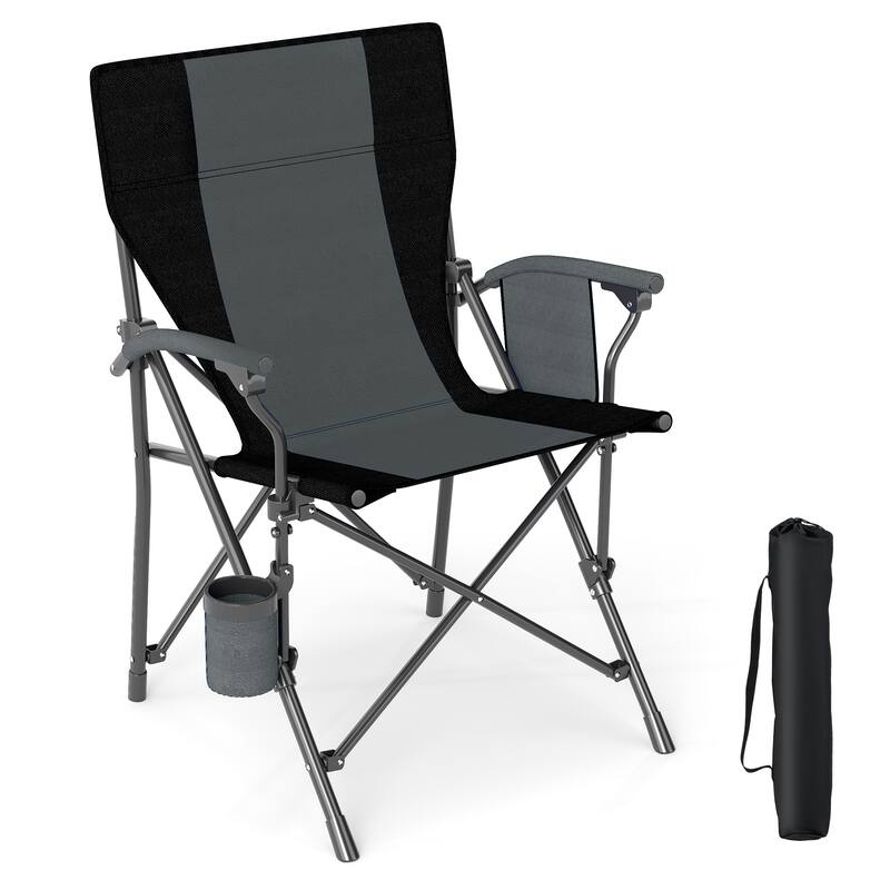 Oxford Metal Folding Camping Chair with Cupholder and Carrying Bag - Grey