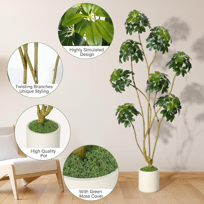 Artificial Umbrella Schefflera Tree, Fake Plant for Home Decor