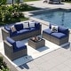 preview thumbnail 40 of 179, AOXUN Fire Pit Conversation Set Rattan Sofa Set Outdoor Furniture With Cushions Grey-Navy - 7-Piece