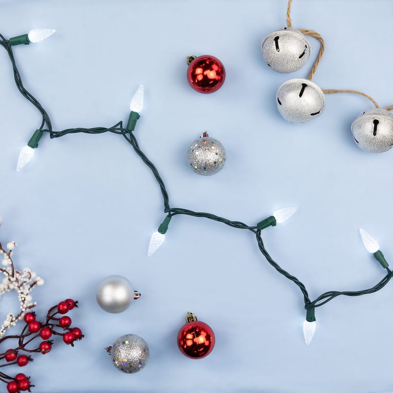 200ct Pure White LED Faceted C6 Christmas Lights, 66.25 Ft Green Wire