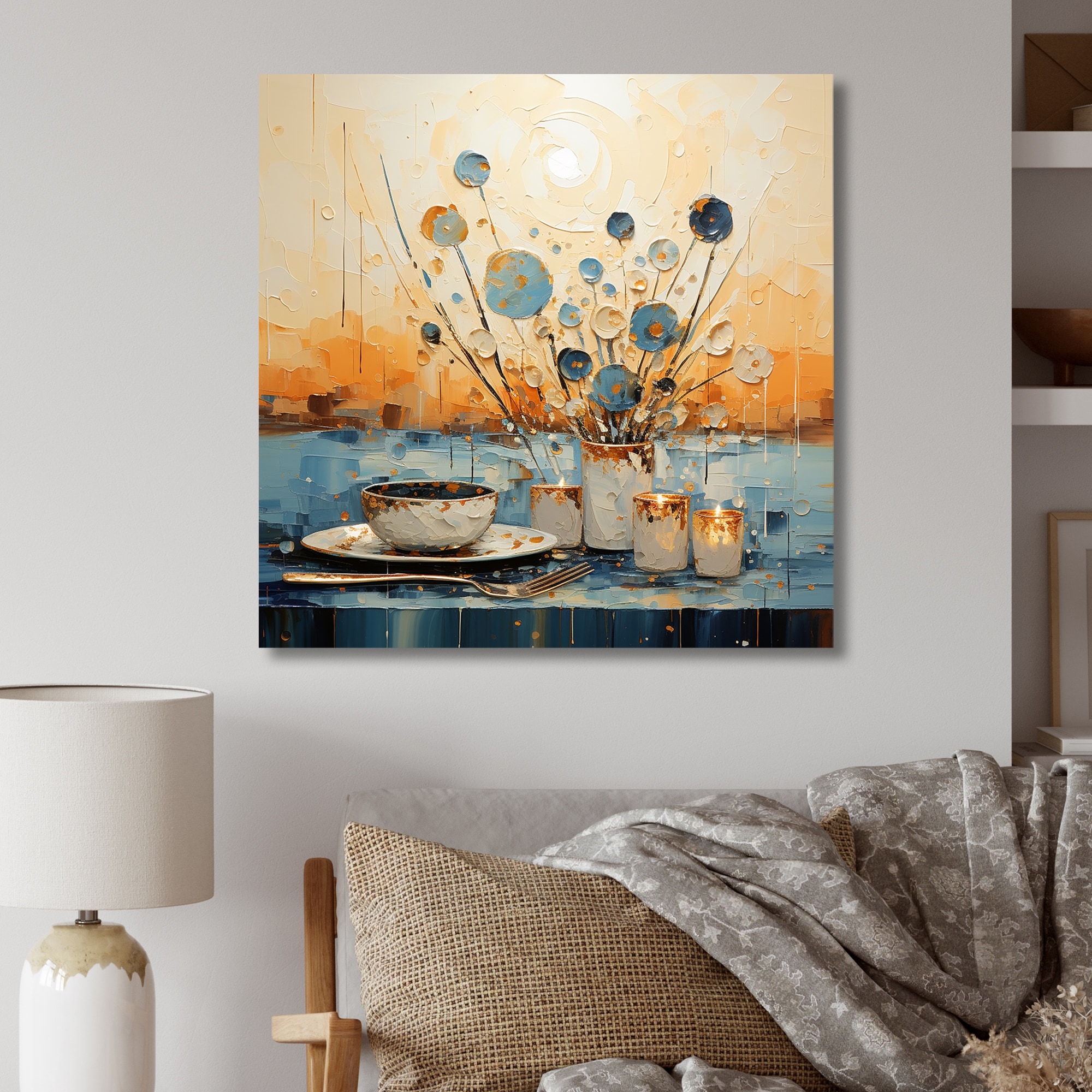 Designart "Blue Culinary Essence Kitchen Blooms" Kitchen Metal Wall Art Blue Wall Décor Traditional Metal Art Work