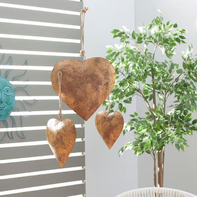 Gold, Red or Gray Metal Heart Decorative Bell with Hanging Rope (Set of 3)