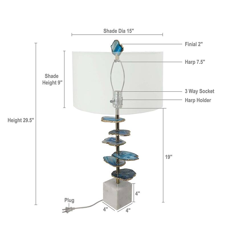 Blue and White Agate Slice Table Lamp with Marble Base
