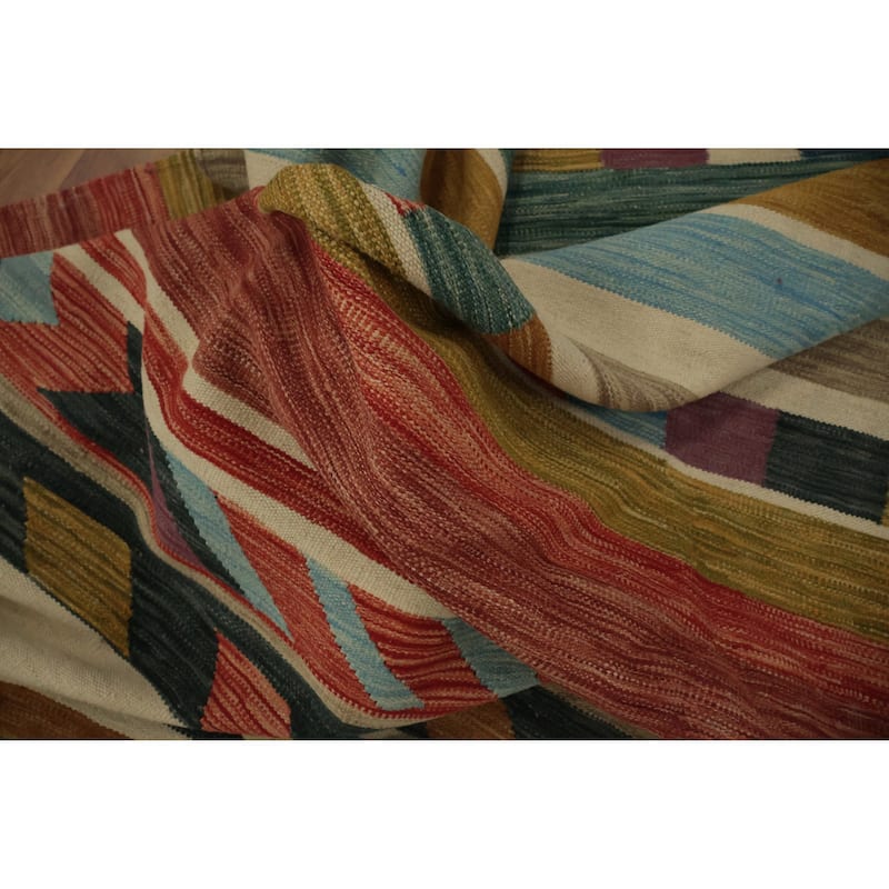 Hand Woven Oriental 100% Wool Carpet Southwestern Modern Multi-Colored Kilim Area Rug - 10' 0'' X 8' 2''