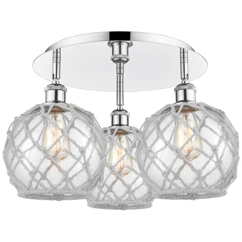 Innovations Lighting Endless Possibilities Ballston - Farmhouse Rope - 3 Light 20" Flush Mount - Clear Glass with White Rope/Polished Chrome