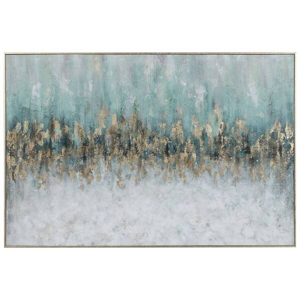 Shop Teal Blue And Gold Abstract Rectangular Hand Painted Wall Art 41 X 61 On Sale Overstock 30739656