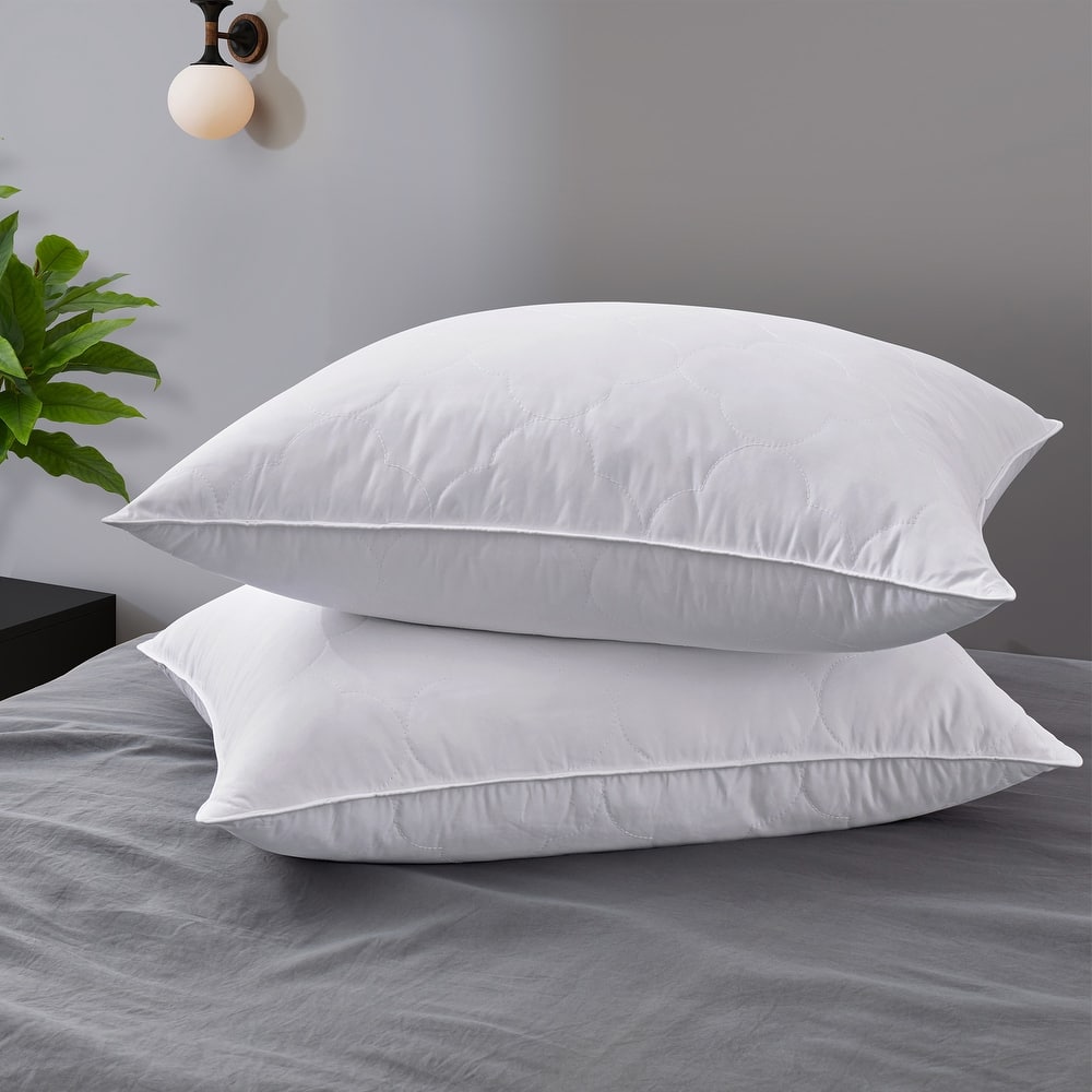 2 Pack Gusseted & Classic Goose Feather Bed Pillows with Soft Cover - White
