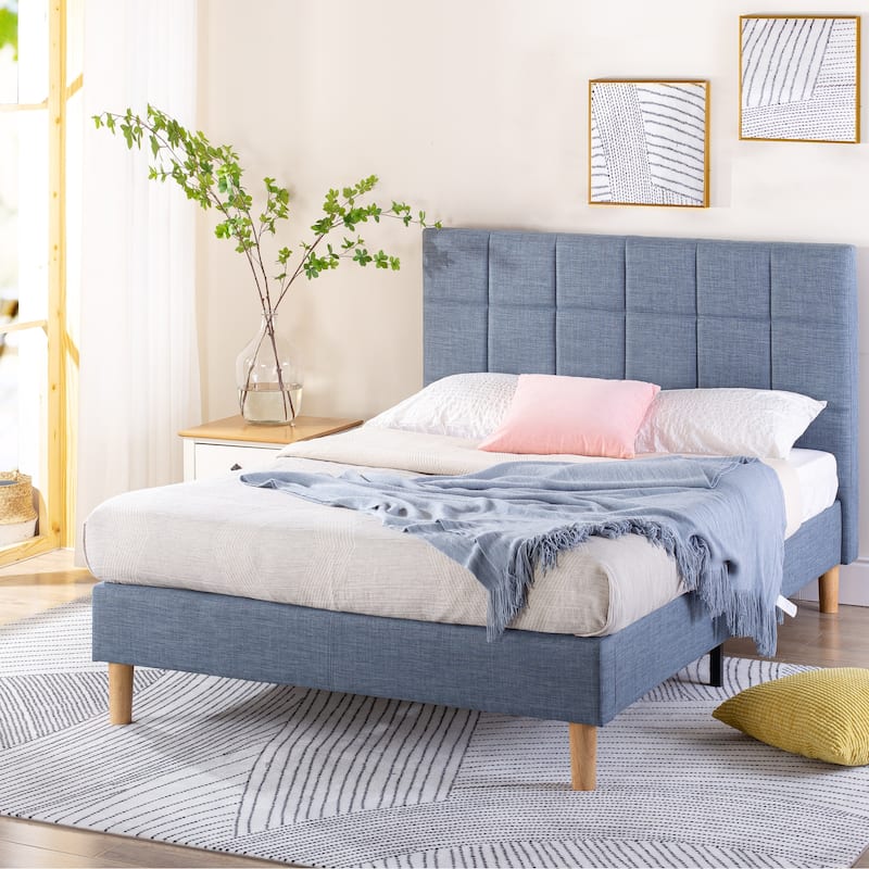 Priage by ZINUS Blue Slate Upholstered Square Platform Bed Frame