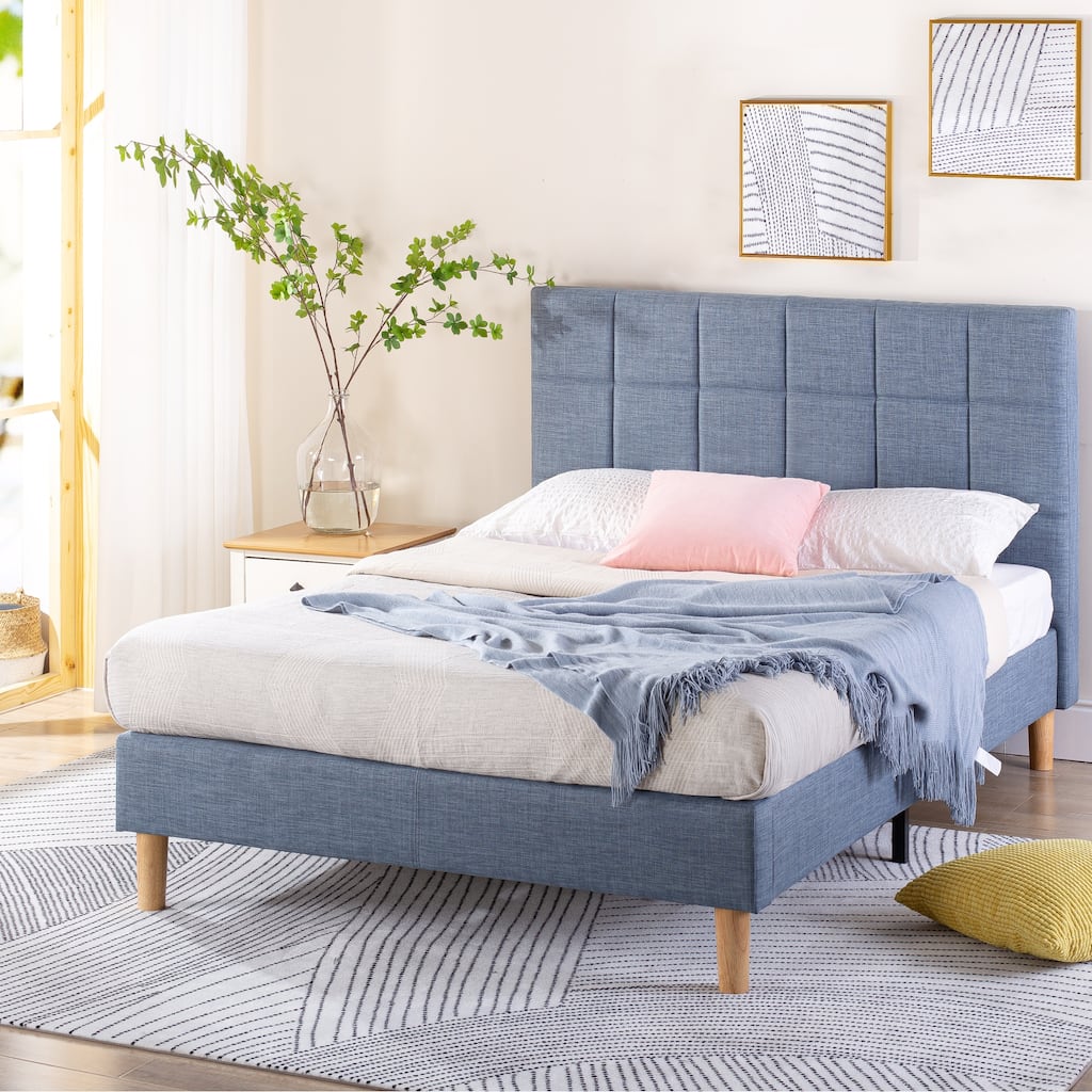 Priage by ZINUS Blue Slate Upholstered Square Platform Bed Frame