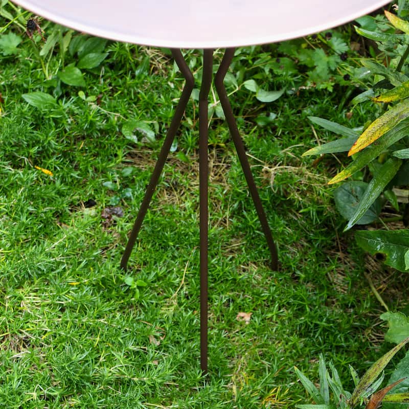 Achla Designs 18"Dia. Round Antique Finished Brass Classic Copper Birdbath w/Roman Bronze Wrought Iron Tripod Stake